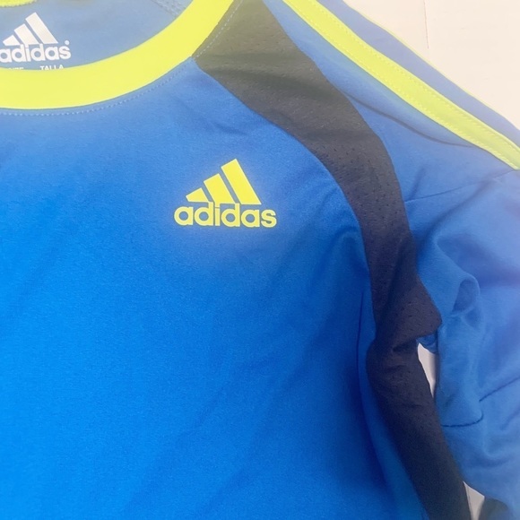 ADIDAS soccer Shirt Long Sleeves 3 Stripe Blue Climacool BOYS KIDS size 7X - Picture 3 of 6